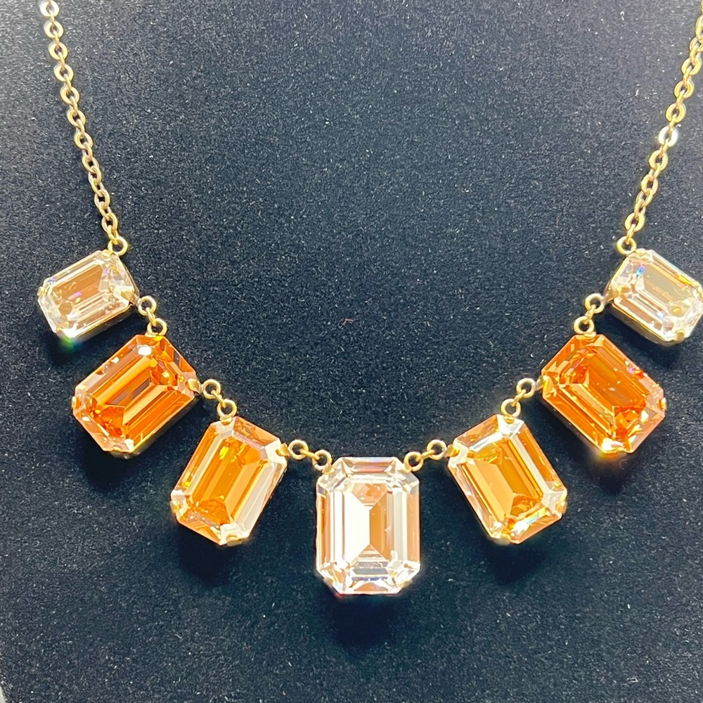 NWT Sparkling Swarovski Necklace, Amber and White